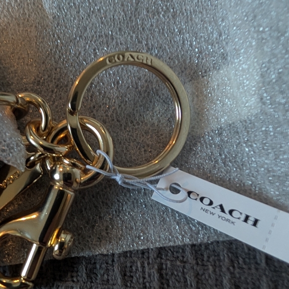 Nwt Coach Canvas Leather Mirror Bag Charm In Khaki/Pink! 🩷 - Picture 11 of 12